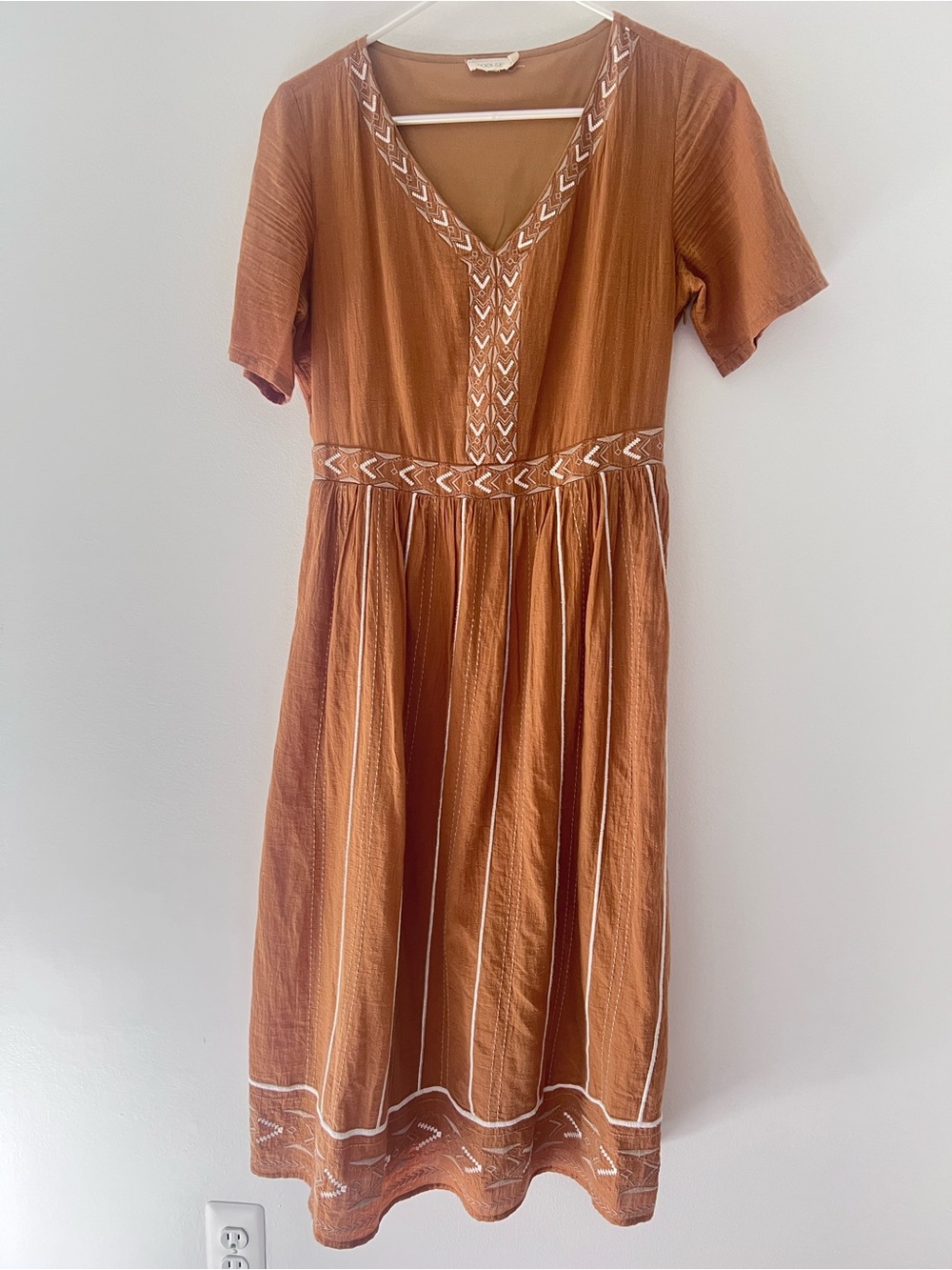 ROOLEE Embroidered V-Neck Midi Dress